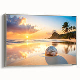 Landscape art painting of Cancun scenery on framed canvas, featuring vibrant colors with a vintage poster style.