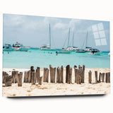 Large abstract wall art of Quintana Roo scenery in vibrant blues and greens on acrylic glass.