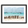 Extra large abstract art print of a colorful, textured scenery of Quintana Roo in a black frame, ideal for living room decor.