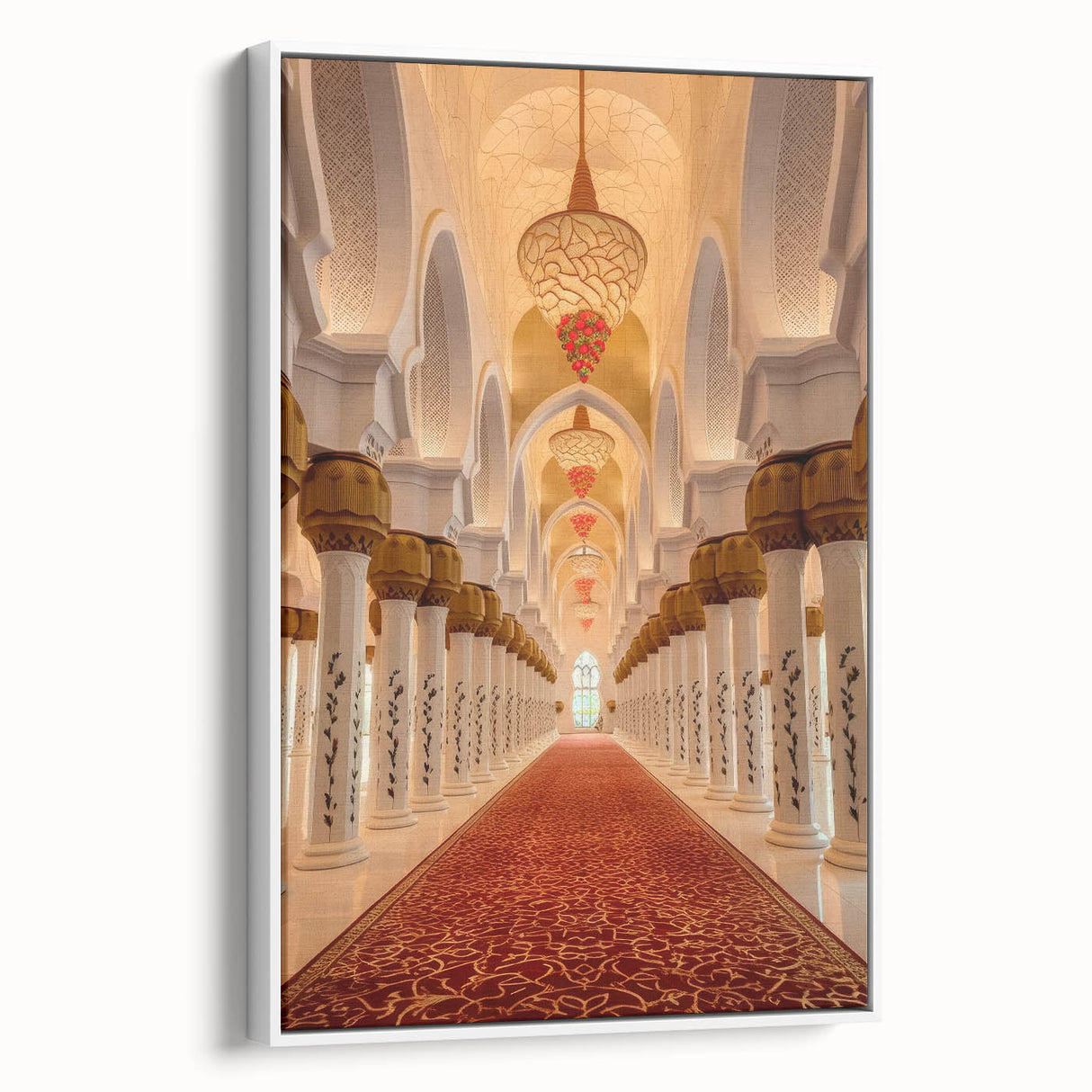 Vintage poster art of Dubai skyline in colorful hues on a large framed canvas, ideal for living room decor.