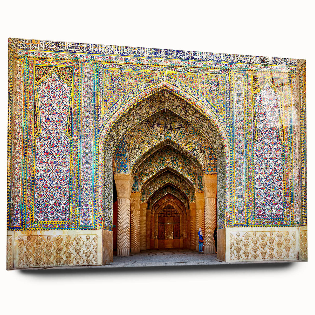 Large abstract wall art of a Middle Eastern scenery in muted earth tones on acrylic glass.