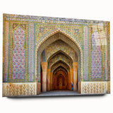 Large abstract wall art of a Middle Eastern scenery in muted earth tones on acrylic glass.