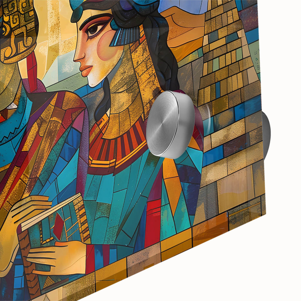 Large abstract wall art depicting a Middle Eastern landscape in muted earth tones on acrylic glass.