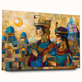 Acrylic print of an abstract Middle Eastern scenery in muted earth tones, ideal for dining room decor.