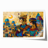 Extra large rolled print of a Middle Eastern Iraqi scenery with vibrant floral elements, ideal for art wall dining room.