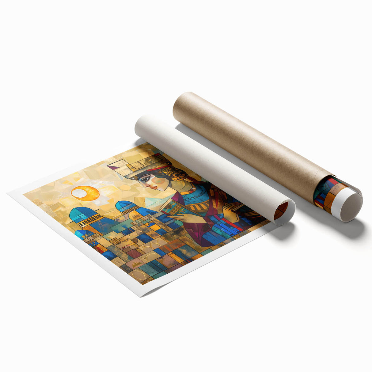 Extra large rolled print featuring a floral scene set in a Middle Eastern landscape.