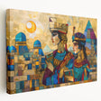 Large stretched canvas featuring a detailed Middle-Eastern scenery in earthy tones, ideal for kitchen wall art.