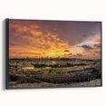 Black and white landscape art painting of a Middle Eastern scenery on a framed canvas, suitable for bedroom wall decor.