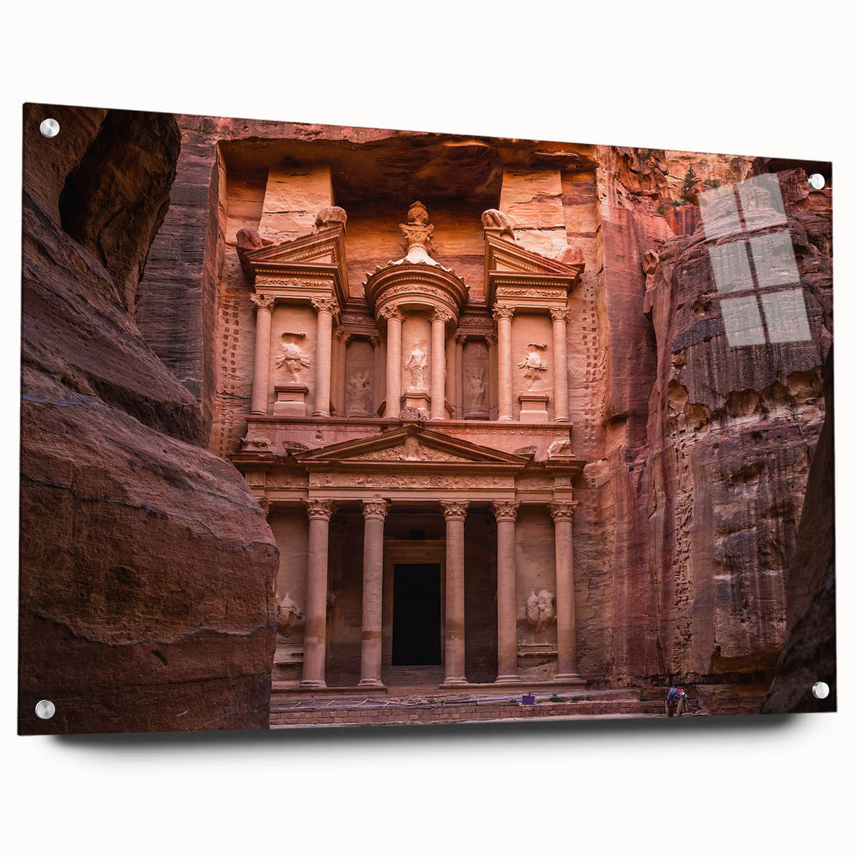 Acrylic print of a Jordanian landscape in muted earth tones, ideal for dining room decor.