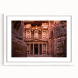 Abstract art print of a Jordanian landscape in muted earth tones on a framed white mat, suitable for dining room decor.