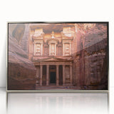 Mid-century modernist art depicting a Jordanian landscape in muted earth tones on a framed acrylic.