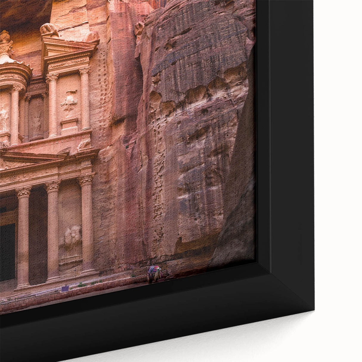Extra large framed canvas featuring a textured, colorful Middle Eastern Jordanian scenery in black wall art style.