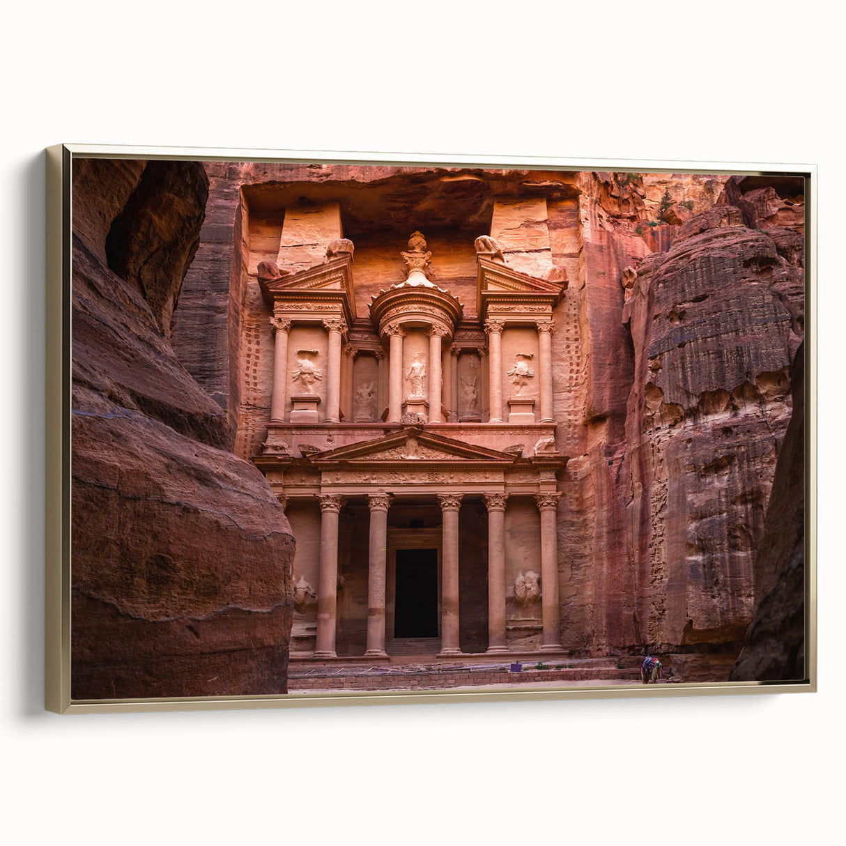 Framed canvas depicting a vintage-style Jordanian landscape in muted gold and black tones, ideal for bedroom wall decor.
