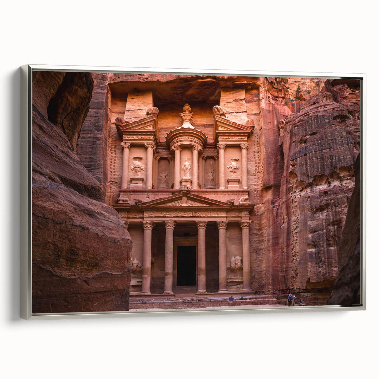 Landscape art painting of a Middle Eastern scene on framed canvas, featuring muted earth tones, ideal for living room decor.