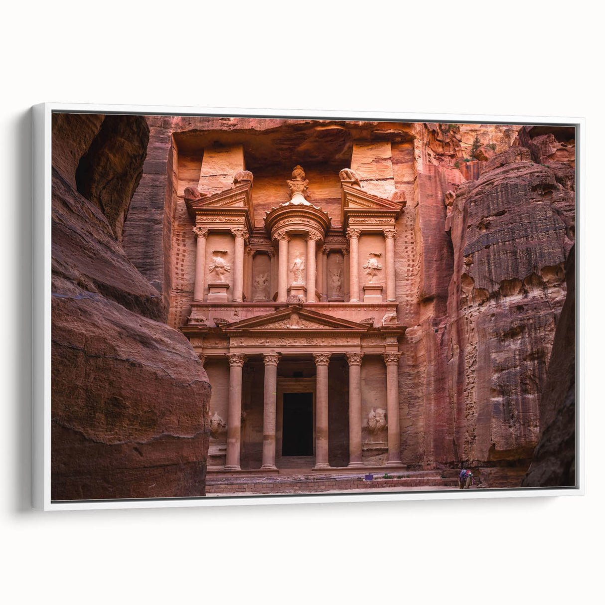 Vintage poster art of a Middle Eastern Jordan scenery on a framed canvas, featuring colorful art in extra large format.