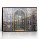 Large abstract wall art depicting a Middle Eastern Oman scenery in muted earth tones on a framed acrylic.