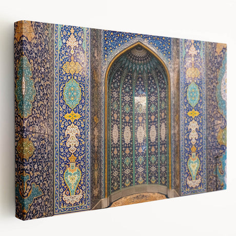 Large stretched canvas depicting a serene Middle Eastern landscape in muted earth tones, ideal for kitchen wall art.