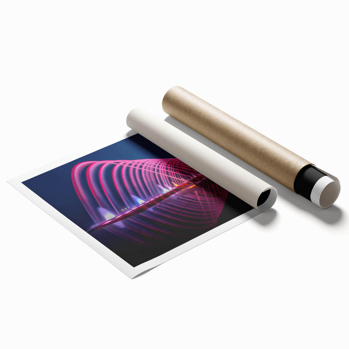 Extra large rolled print depicting Qatar scenery with floral motifs in earth tones.