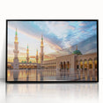 Large abstract wall art featuring a stylized Saudi Arabian landscape in muted earth tones on a framed acrylic.
