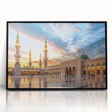 Large abstract wall art featuring a stylized Saudi Arabian landscape in muted earth tones on a framed acrylic.