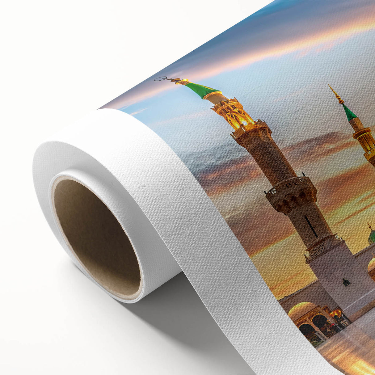 Art Deco-style poster of a Middle Eastern scenery in muted earth tones on rolled canvas, ideal for nursery wall art.