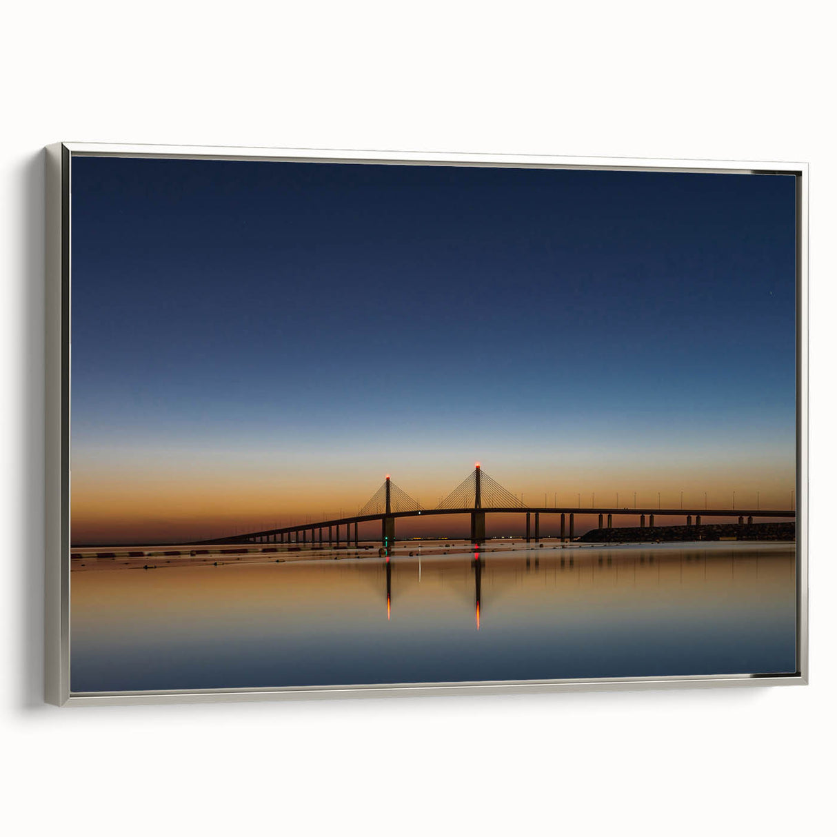 Landscape art painting of Abu Dhabi skyline on framed canvas, featuring muted black and colorful accents.