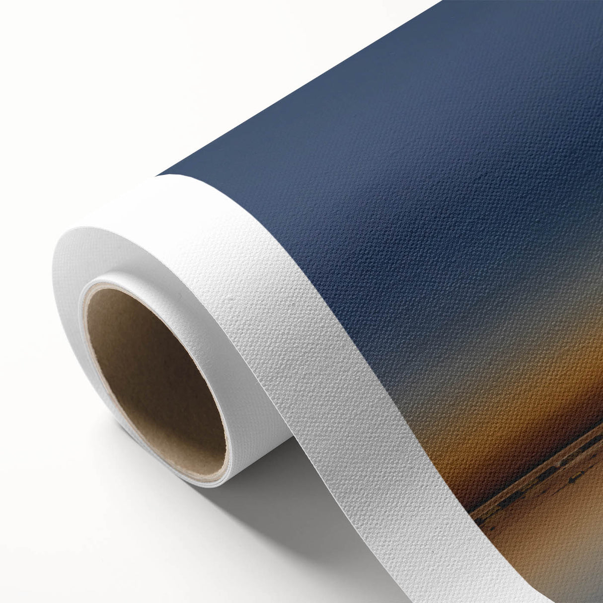 Art Deco-style poster of Abu Dhabi skyline in muted gold and blue tones on rolled canvas, suitable for nursery wall art.