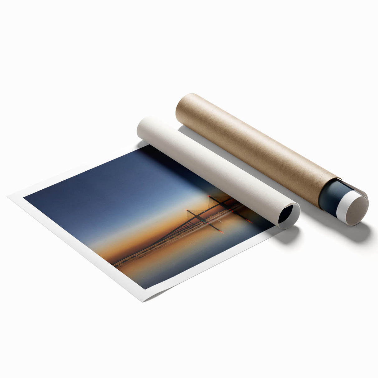Extra large rolled print of Abu Dhabi skyline with soft pastel shades, ideal for classy bathroom wall art.