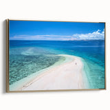 Framed canvas featuring a vintage-style landscape painting of Oceania, Fiji in black and gold tones, ideal for bedroom decor.