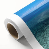 Art deco poster of a serene Fiji scenery in pastel blue tones, printed on rolled canvas, ideal for nursery wall art.
