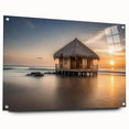 Acrylic print of Bora Bora seascape with vivid blue waters and lush green islands, suitable for bedroom or dining room decor.