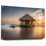 Acrylic print of Bora Bora seascape with vivid blue waters and lush green islands, suitable for bedroom or dining room decor.
