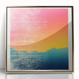 Large art print of a Tahitian landscape in mid-century modernist style, with vibrant ocean and sky colors.