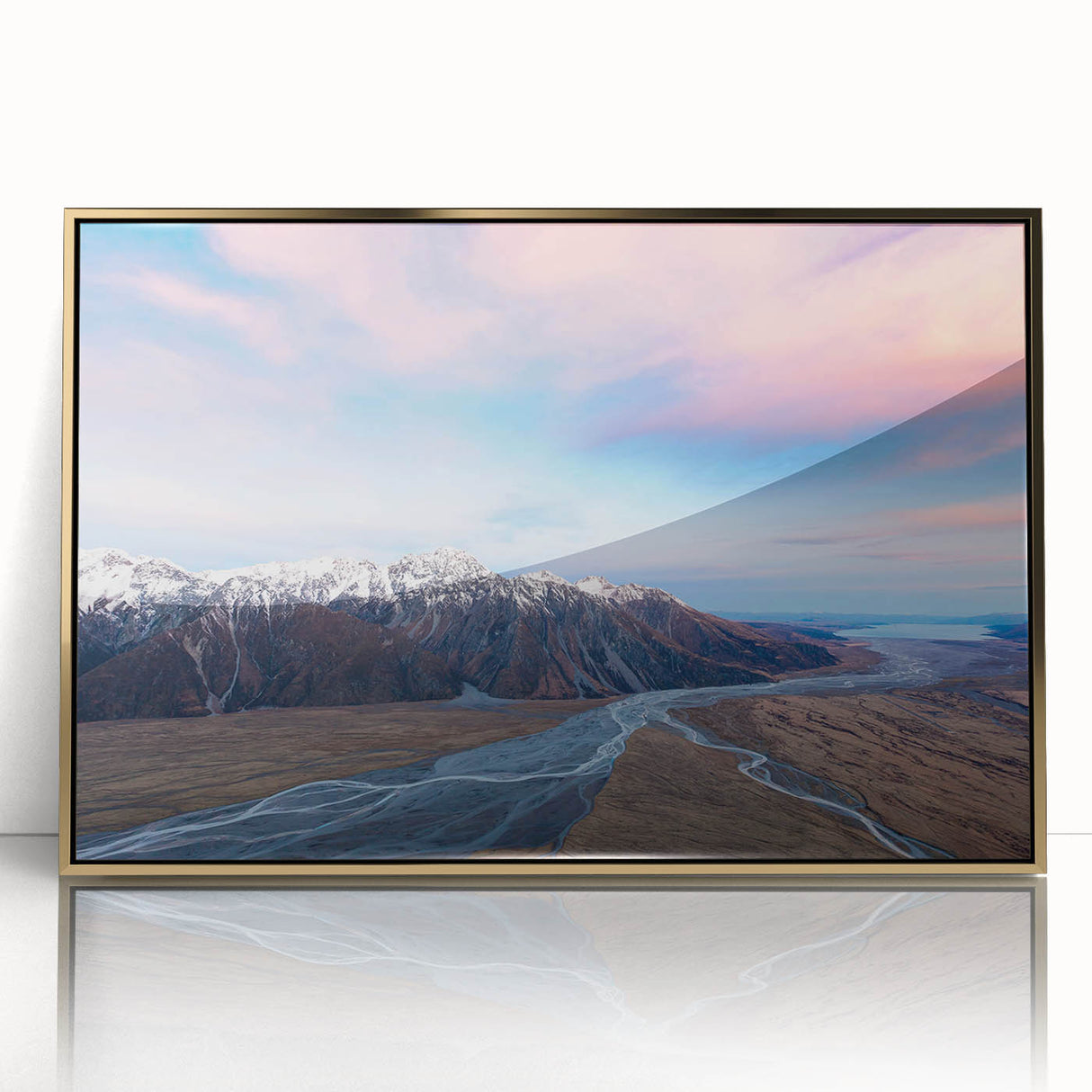 Art deco poster of Canterbury, New Zealand scenery in pastel tones on framed acrylic, ideal for modern nursery decor.