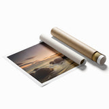 Extra large rolled print of Otago, New Zealand scenery with floral elements in serene blue and green tones.