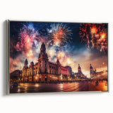 Landscape art painting of Buenos Aires skyline, colorful palette on silver-framed canvas, suited for living room decor.