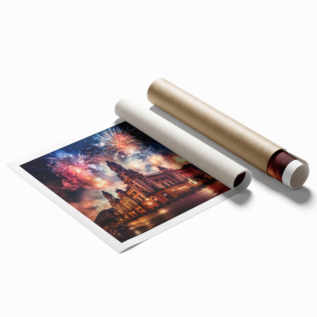 Extra large rolled print of Buenos Aires skyline in muted gray and blue tones, ideal for classy bathroom wall art.