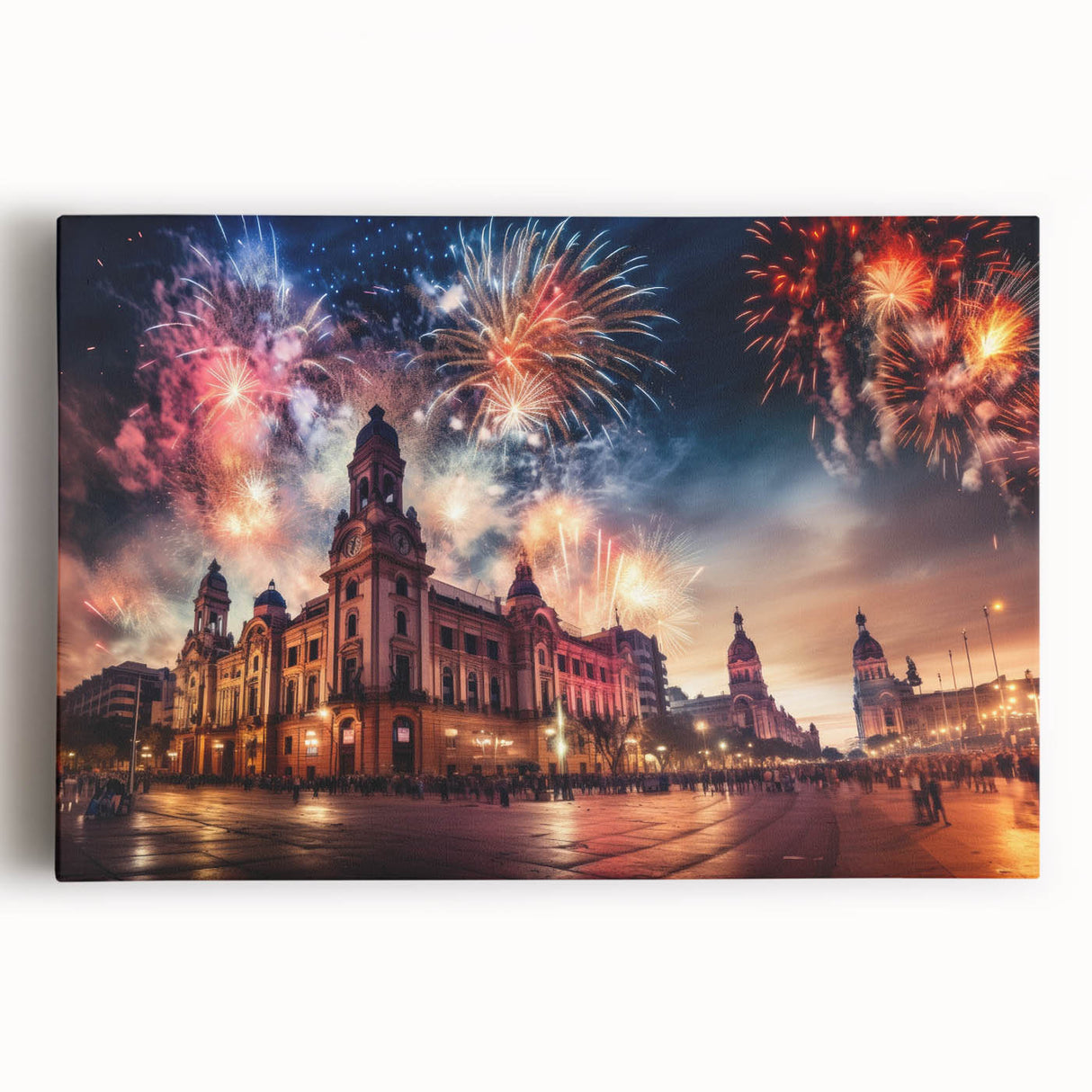 Black and white stretched canvas of Buenos Aires cityscape, ideal for kitchen wall art.