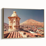 Framed canvas landscape painting of a Bolivian scenery in muted earth tones, ideal for bedroom wall art.