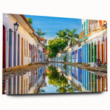 Acrylic print of a large abstract depiction of a Brazilian landscape in earthy greens and browns.