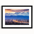 Extra large framed abstract art print depicting a colorful, textured scene of Santiago, Chile, ideal for living room decor.