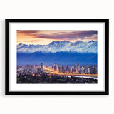 Extra large framed abstract art print depicting a colorful, textured scene of Santiago, Chile, ideal for living room decor.