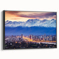 Black and white landscape art painting of Santiago, Chile on framed canvas, ideal for bedroom wall decor.