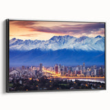 Black and white landscape art painting of Santiago, Chile on framed canvas, ideal for bedroom wall decor.