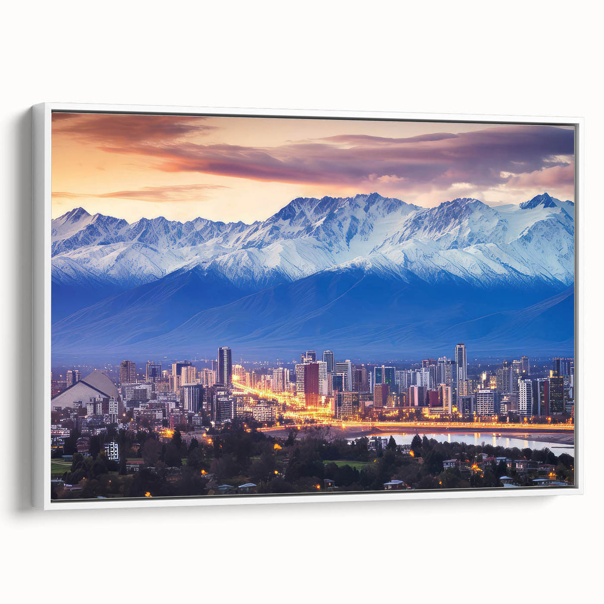 Vintage poster art of Santiago, Chile with colorful palette on extra large framed canvas, ideal for living room decor.