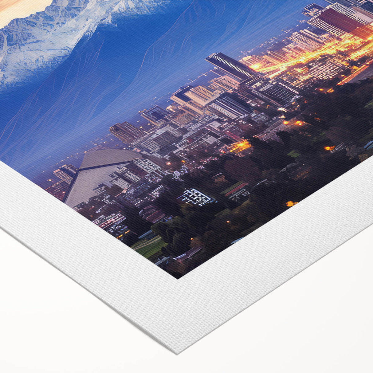 Art deco poster of Santiago skyline in muted earth tones on rolled canvas, suitable for dining room wall art.