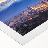 Art deco poster of Santiago skyline in muted earth tones on rolled canvas, suitable for dining room wall art.