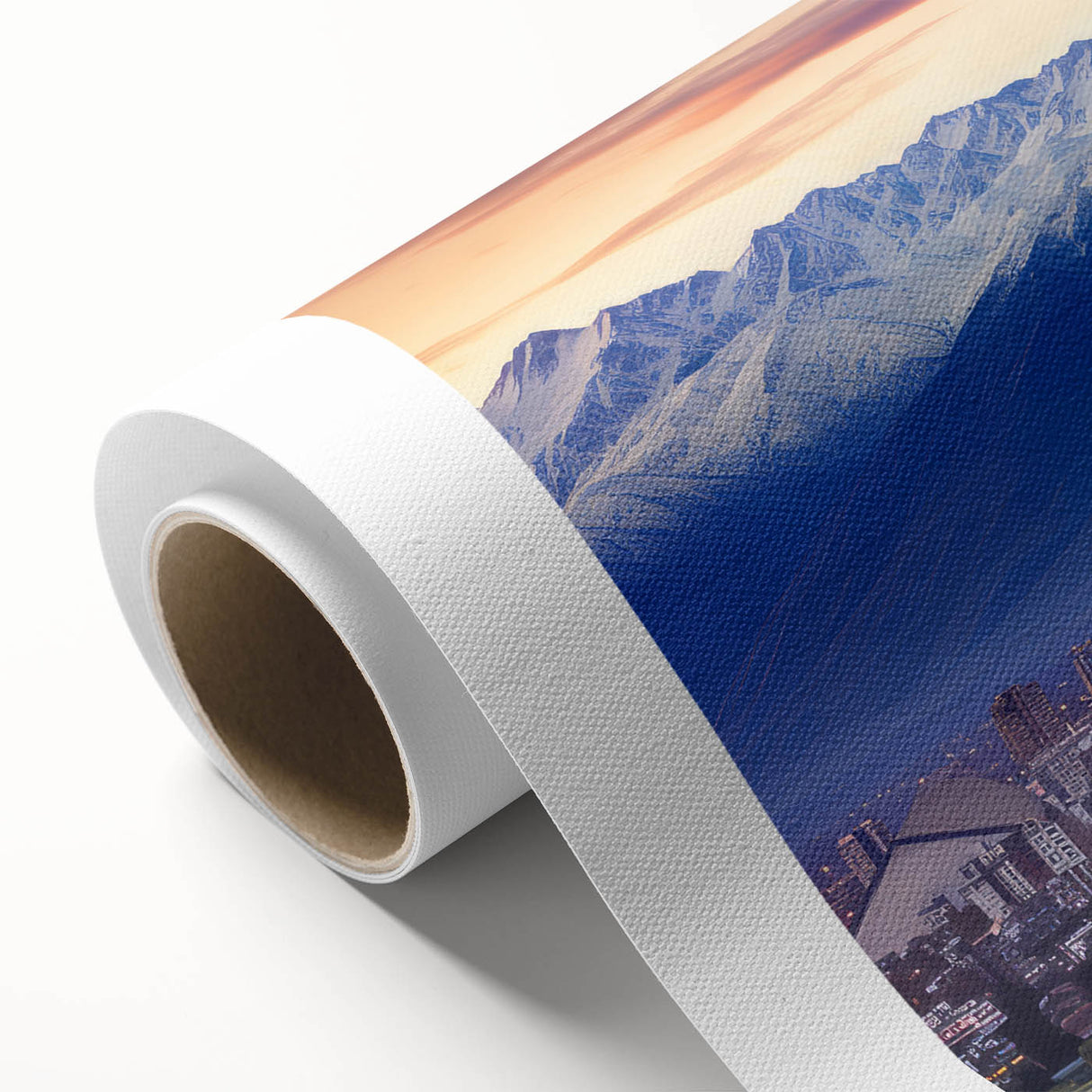 Art deco poster of Santiago skyline in pastel shades on rolled canvas, suitable for nursery wall art or dining room decor.