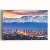 Black and white stretched canvas of Santiago, Chile skyline in minimalist style, suited for kitchen wall art.