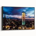 Black and white framed canvas of a Colombian landscape, ideal for bedroom wall art with a vintage poster style.